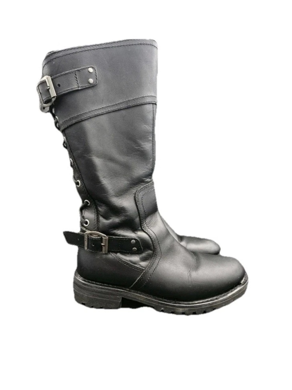 Harley-Davidson Summit Tall Biker Boots Black Leather Lace Up Women 8 Grunge